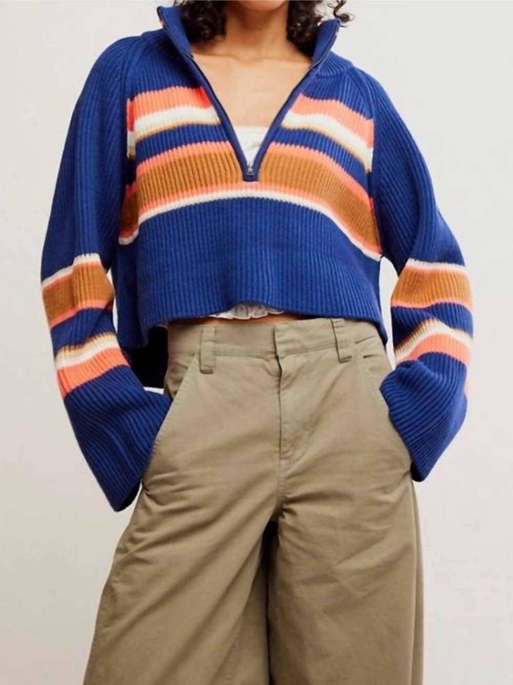 Free People Striped Greta Half Zip Sweater